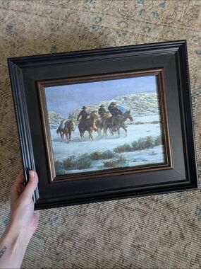 Framed Oil Painting Western Print in Black Frame